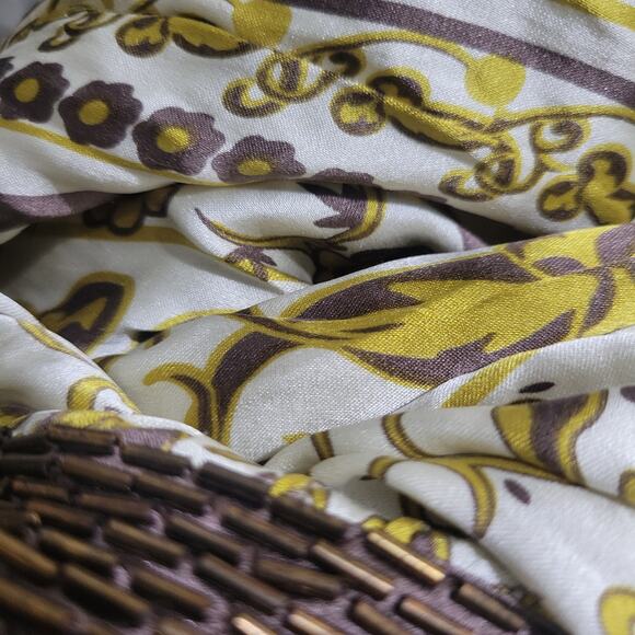 Vintage Arden B Silk Halter Top Brown Silk Beaded Scarf Baroque Print Straps XS - Picture 9 of 12